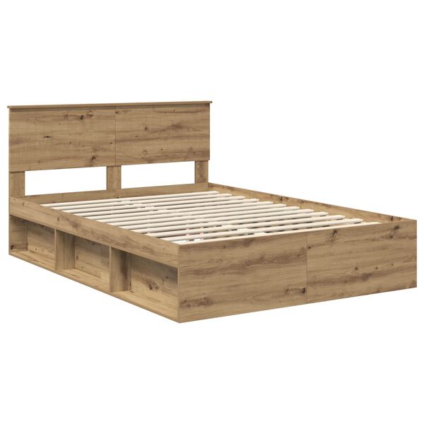 vidaXL Estructura de cama con cabecera Roble Artesanal 140 x 200 cm