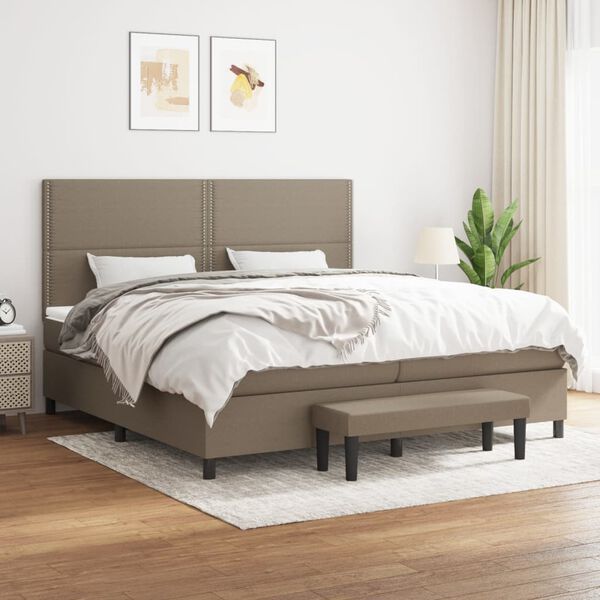vidaXL Cama box spring con colch&oacute;n tela gris taupe 200x200 cm