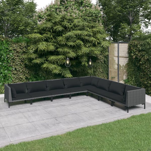 vidaXL Set sofás de jardín 8 pzas cojines ratán sintético gris oscuro