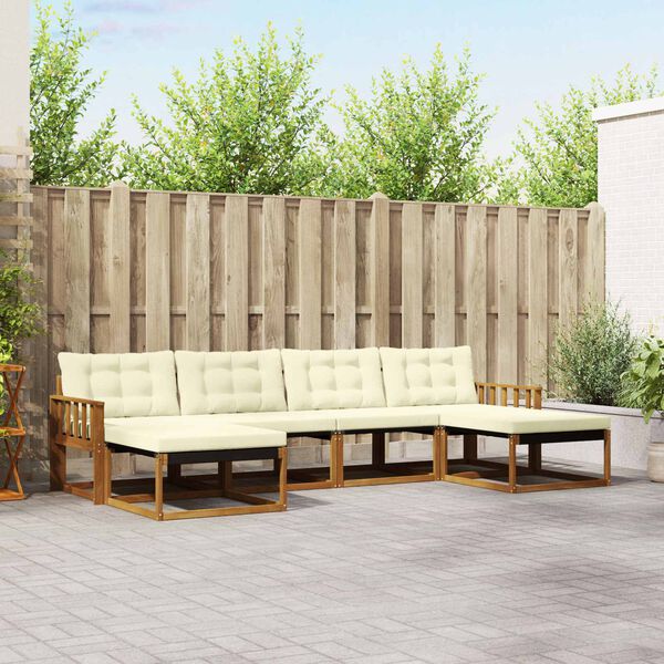 vidaXL Conjunto de sof&aacute;s de exterior con coj&iacute;n 6 pcs Natural y Crema