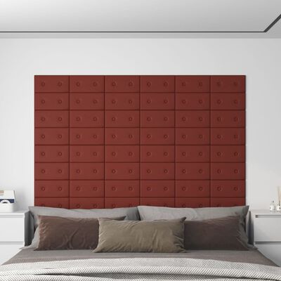 vidaXL Paneles pared 12 uds cuero sintético rojo tinto 30x15 cm 0,54m²