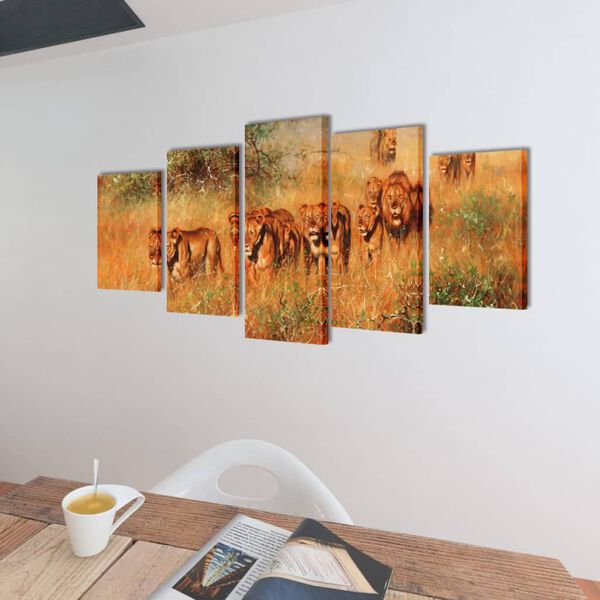 Set decorativo de lienzos para la pared modelo leones, 100 x 50 cm