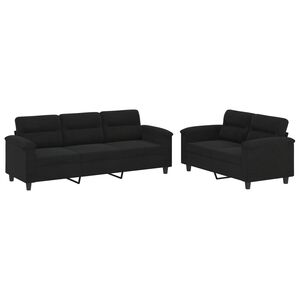 vidaXL Juego de sof&aacute;s con cojines 2 piezas tela microfibra negro
