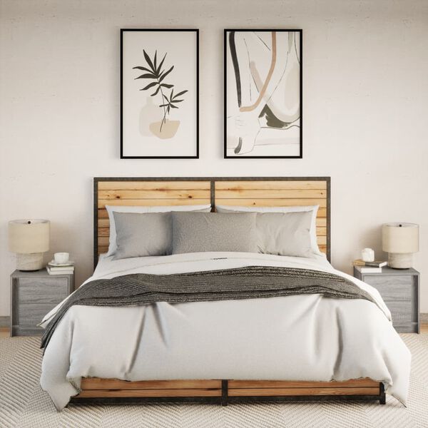 vidaXL Mesitas de noche luces LED 2 uds madera ingeniería gris Sonoma