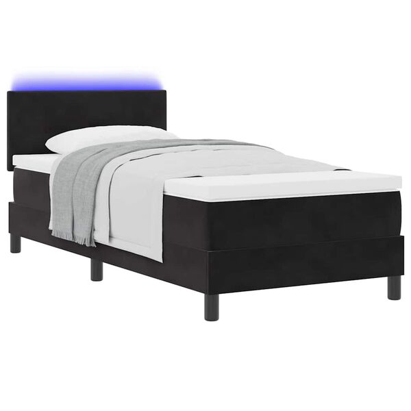 vidaXL Cama Box Spring LED con colch&oacute;n Negro 90 x 190 cm Terciopelo