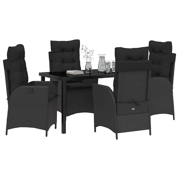 vidaXL Conjunto de Comedor de Jard&iacute;n 5 pcs Negro rat&aacute;n sint&eacute;tico