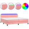 vidaXL Cama box spring colch&oacute;n y LED terciopelo rosa 200x200 cm