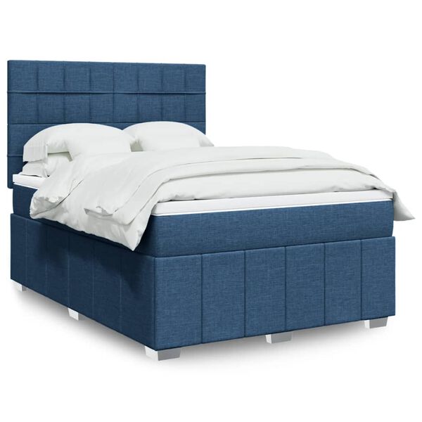 vidaXL Cama box spring con colch&oacute;n tela azul 140x200 cm