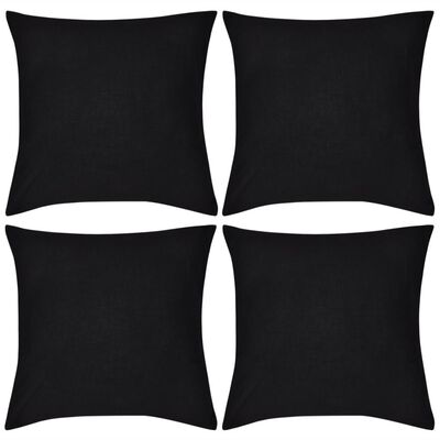 4 fundas negras para cojines de algodón, 50 x 50 cm