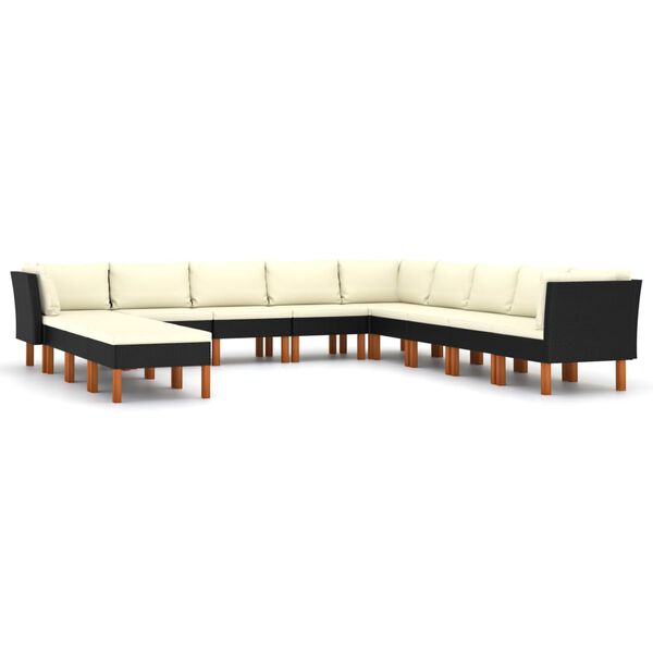 vidaXL Set de muebles de jard&iacute;n 12 pzas y cojines rat&aacute;n sint&eacute;tico negro