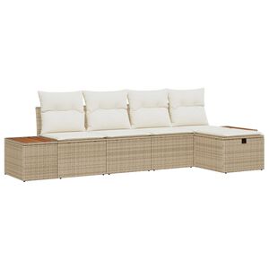 vidaXL Conjunto de sof&aacute; de jard&iacute;n con almohada 5 pcs Beige Polirat&aacute;n