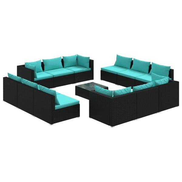 vidaXL Set muebles de jardín 13 pzas y cojines ratán sintético negro