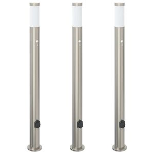 vidaXL Balizas de luz con sensor y tomacorriente, 3 unidades, 110 cm, acero inoxidable, IP44