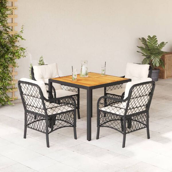 vidaXL Set de muebles jard&iacute;n 5 pzas con cojines rat&aacute;n sint&eacute;tico negro