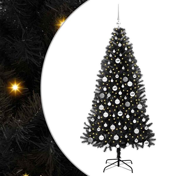 vidaXL Árbol de Navidad con 300 LED con soporte Negro 180 cm PVC