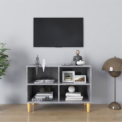 vidaXL Mueble de TV patas de madera maciza gris hormigón 69,5x30x50 cm