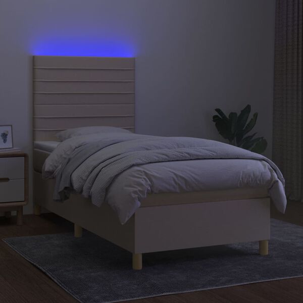 vidaXL Cama box spring colch&oacute;n y luces LED tela color crema 90x190 cm