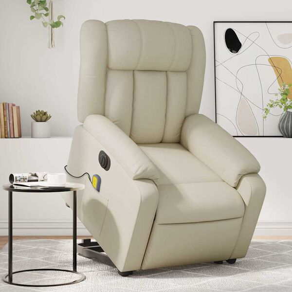 vidaXL Sill&oacute;n de masaje elevable el&eacute;ctrico cuero sint&eacute;tico crema