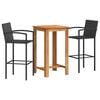 vidaXL Mesa y taburetes de jard&iacute;n 3 pzas madera acacia rat&aacute;n PE negro