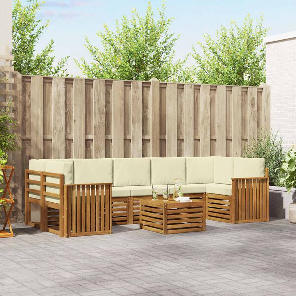 vidaXL Conjunto de sof&aacute;s de exterior con coj&iacute;n 8 pcs Natural y Crema