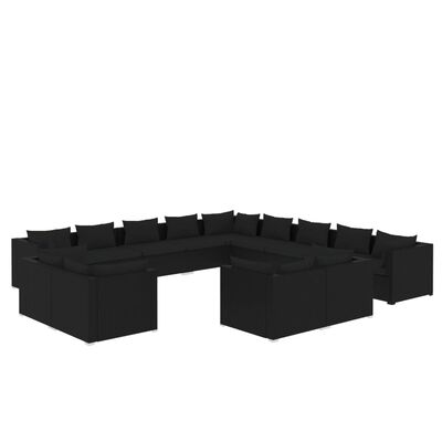 vidaXL Set de muebles de jardín 13 pzas cojines ratán sintético negro