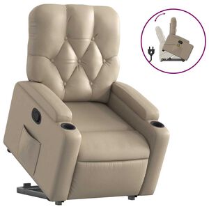 vidaXL Sill&oacute;n reclinable elevable cuero artificial color capuchino