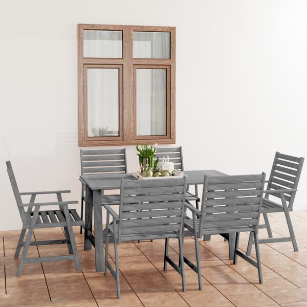 vidaXL Juego de comedor de jard&iacute;n 7 pzas madera maciza de acacia gris