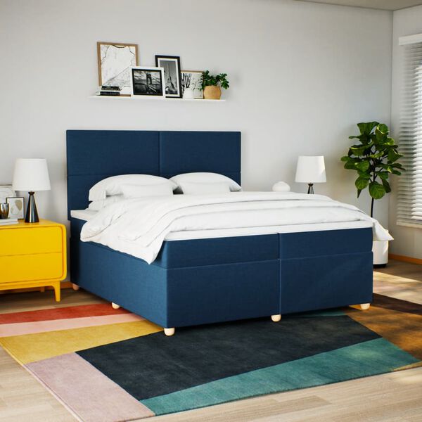 vidaXL Cama box spring con colch&oacute;n tela azul 200x200 cm