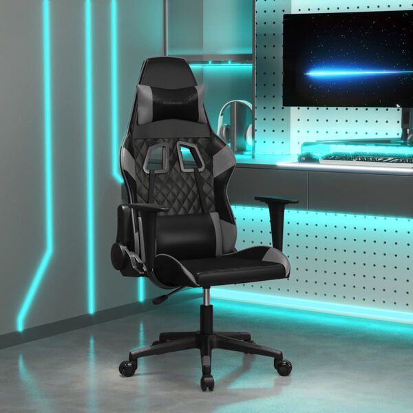 vidaXL Silla gaming cuero sintético negro y gris
