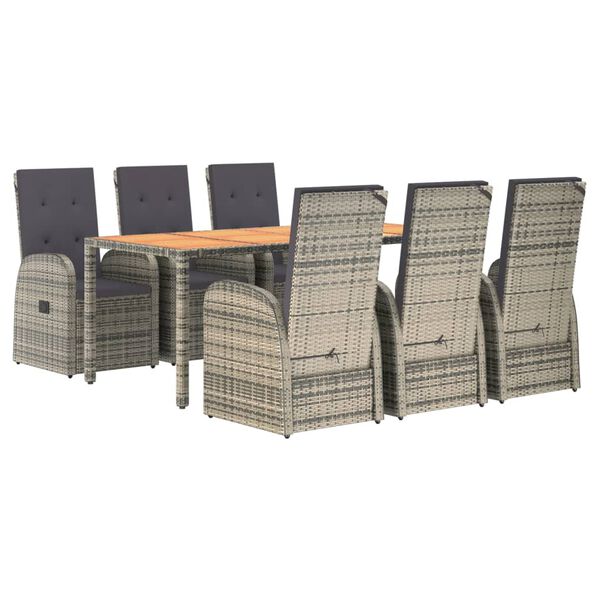 vidaXL Set comedor jardín 7 pzas y cojines ratán sintético gris