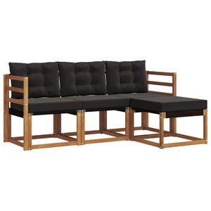 vidaXL Conjunto de sof&aacute;s de exterior 4 uds. Natural y negro