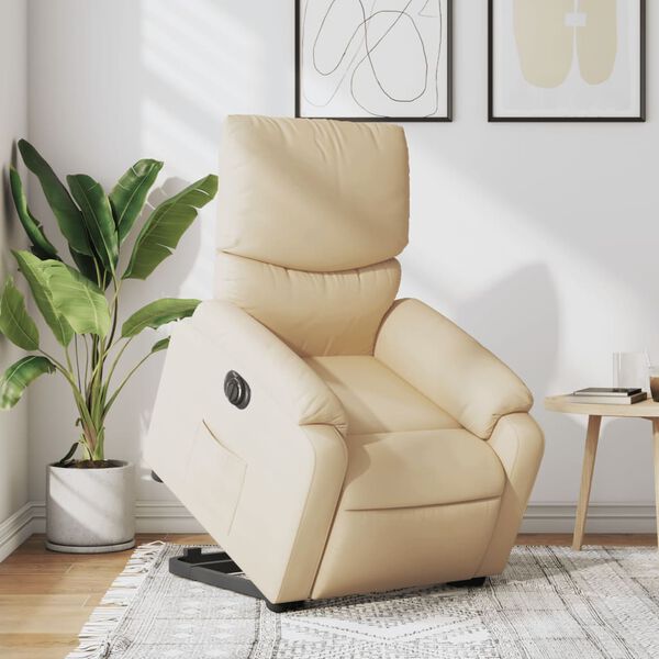 vidaXL Sill&oacute;n el&eacute;ctrico reclinable elevable de tela color crema