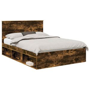 vidaXL Estructura de cama con cabecera Roble ahumado 140 x 190 cm