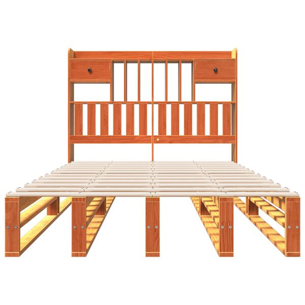 vidaXL Cama con estanter&iacute;a sin colch&oacute;n madera maciza marr&oacute;n 135x190cm