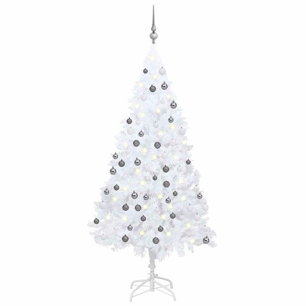 vidaXL Árbol de Navidad preiluminado con luces y bolas blanco 180 cm