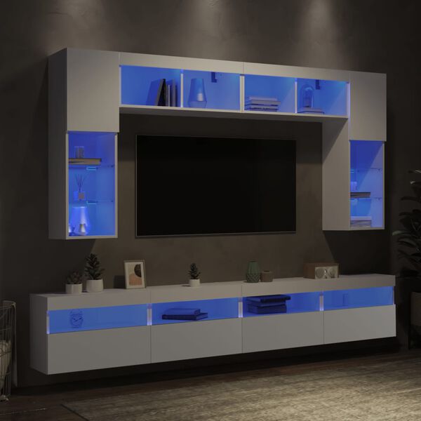 vidaXL Mueble de pared de TV con luces LED 8 piezas blanco
