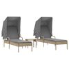 vidaXL Tumbonas con capota y mesa 2 uds rat&aacute;n sint&eacute;tico beige