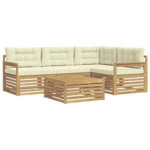 vidaXL Conjunto de sof&aacute;s de exterior 6 pcs Blanco y Crema Poli&eacute;ster