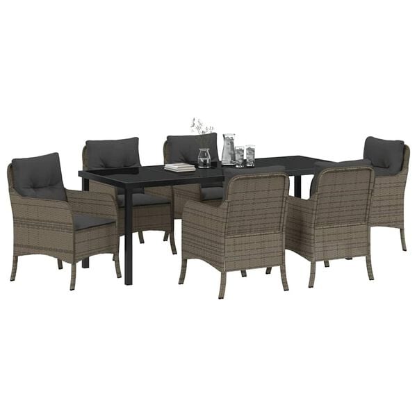 vidaXL Conjunto de Comedor de Jard&iacute;n 7 pcs Gris rat&aacute;n sint&eacute;tico
