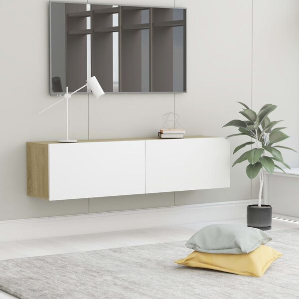 vidaXL Mueble para TV madera contrachapada blanco y roble 120x30x30 cm