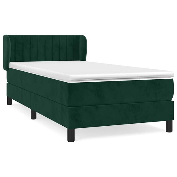 vidaXL Cama box spring con colch&oacute;n terciopelo verde oscuro 90x200 cm