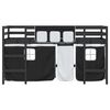 vidaXL Cama alta ni&ntilde;os con cortinas madera pino blanco negro 90x200 cm
