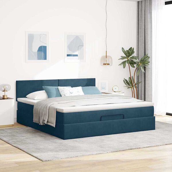 vidaXL Estructura de cama otomana con colch&oacute;n azul oscuro 160x200 cm