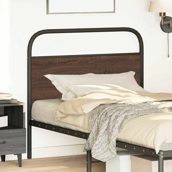vidaXL Cabecero de acero y madera de ingenier&iacute;a marr&oacute;n roble 107 cm