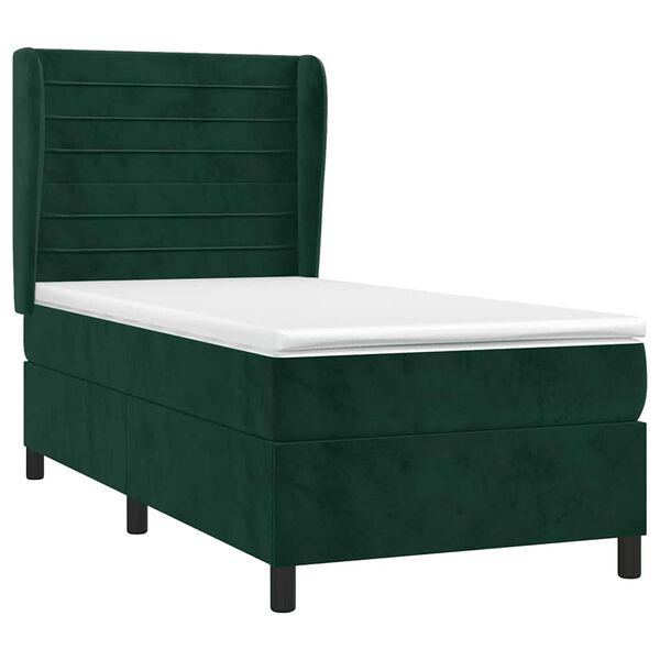vidaXL Cama box spring con colch&oacute;n terciopelo verde oscuro 100x200 cm