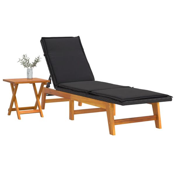 vidaXL Tumbona con mesa rat&aacute;n sint&eacute;tico y madera maciza de acacia