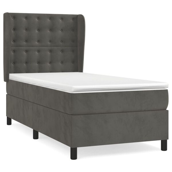 vidaXL Cama box spring con colch&oacute;n terciopelo gris oscuro 100x200 cm