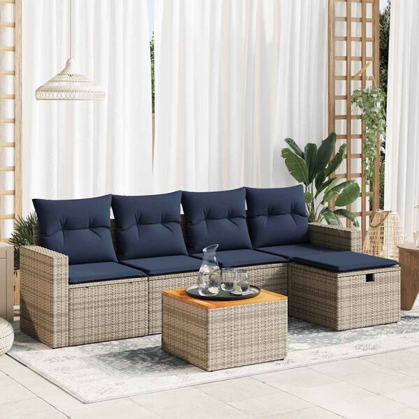 vidaXL Set de muebles de jardín 6 pzas y cojines ratán sintético gris