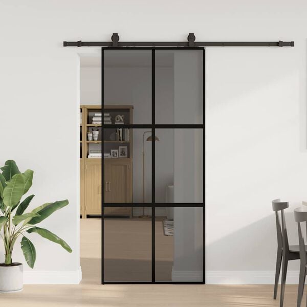 vidaXL Puerta corredera con herrajes negro 90x205 cm vidrio templado