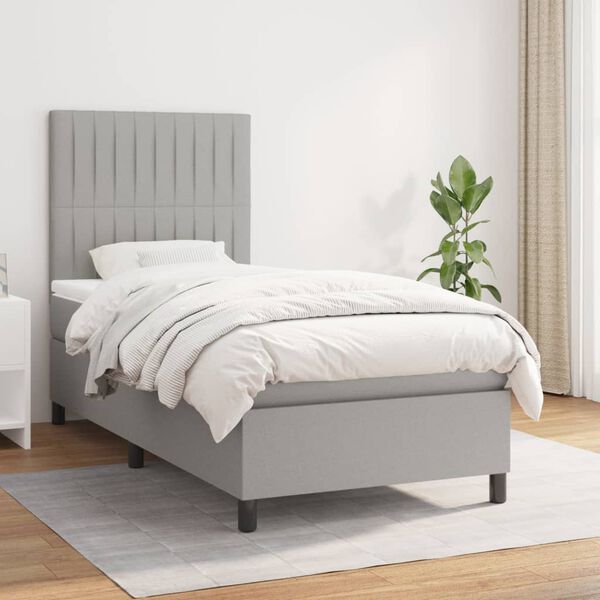 vidaXL Cama box spring con colch&oacute;n tela gris claro 100x200 cm